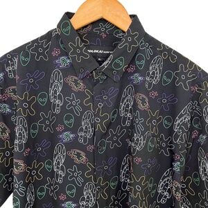 Alien Mushroom Print Short Sleeve Button Up Shirt Men’s XL